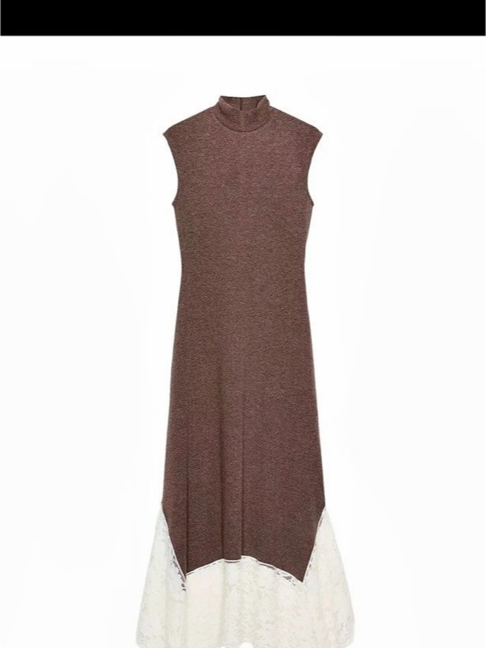 Zara Long Combination Lace Dress Brown & White